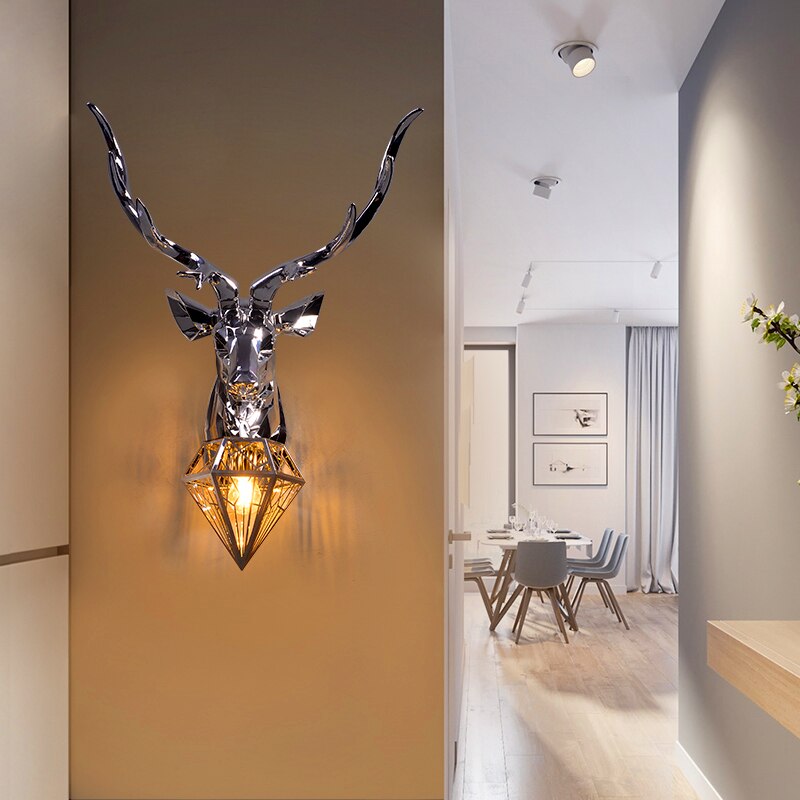 Nordic Antler Glass Wall Lamp Modern Wall Lamps American Retro Deer Wall Light Bedside Lamp Wall Sconce Lamp