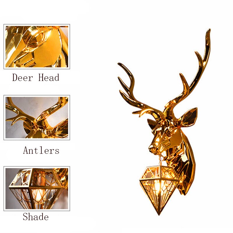 Nordic Antler Glass Wall Lamp Modern Wall Lamps American Retro Deer Wall Light Bedside Lamp Wall Sconce Lamp