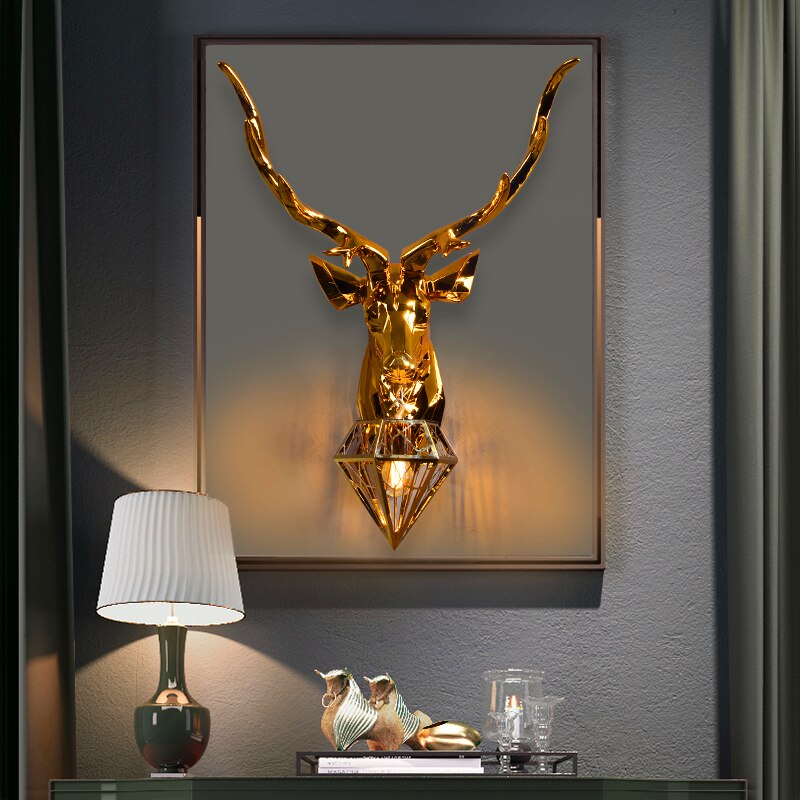 Nordic Antler Glass Wall Lamp Modern Wall Lamps American Retro Deer Wall Light Bedside Lamp Wall Sconce Lamp