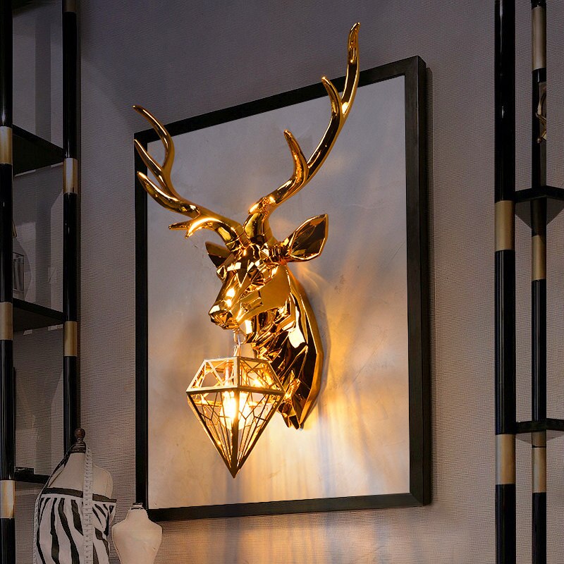 Nordic Antler Glass Wall Lamp Modern Wall Lamps American Retro Deer Wall Light Bedside Lamp Wall Sconce Lamp