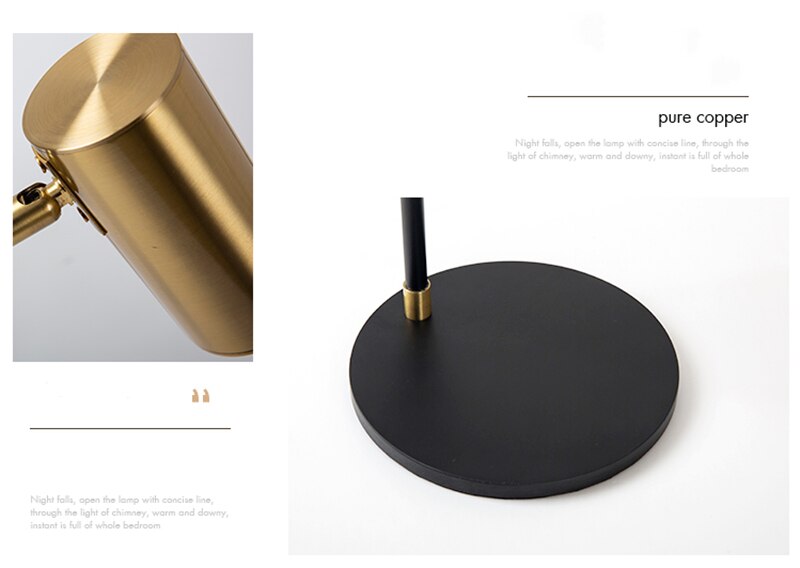 Plated Brass Table Lamp Modern Metal Swing Arm Desk Lamp