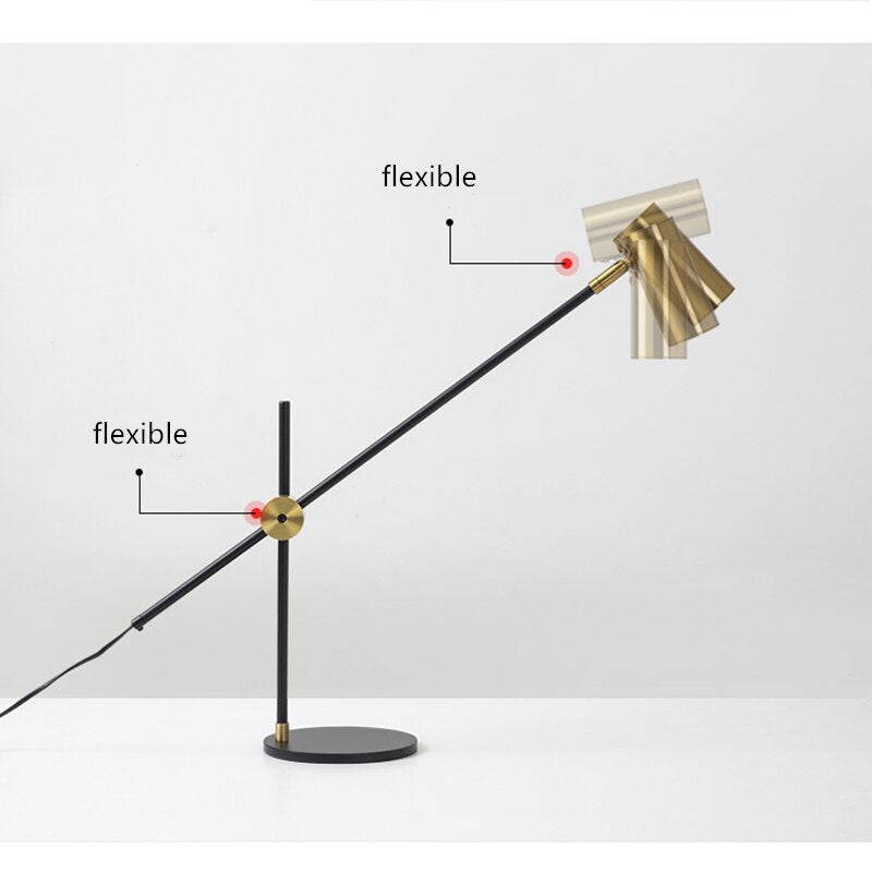 Plated Brass Table Lamp Modern Metal Swing Arm Desk Lamp