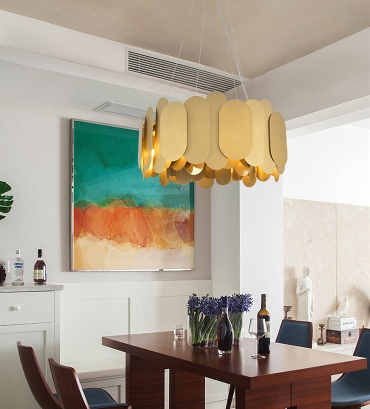 Oval Gold Metal Chandelier Hanging Pendant