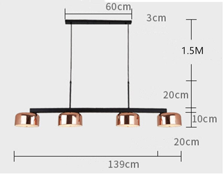 Minimalist Rose Gold Pendant Lamp Copper Lampshade Long 4 Light Chandelier