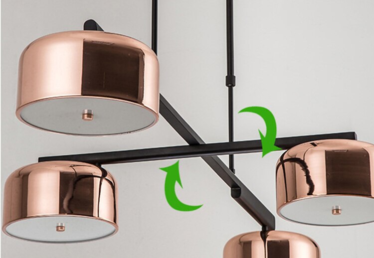 Minimalist Rose Gold Pendant Lamp Copper Lampshade Long 4 Light Chandelier