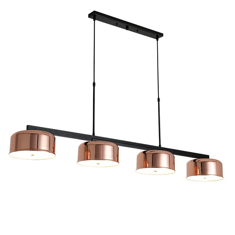 Minimalist Rose Gold Pendant Lamp Copper Lampshade Long 4 Light Chandelier